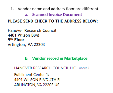 Example of Incorrect Vendor Name and Address