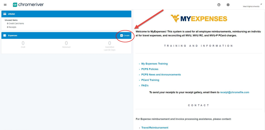 Example of new MyExpenses User Interface with the Create Expense Icon highlighted