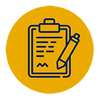 An Icon depicting a form on a clipboard and a pen