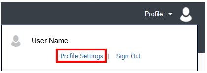 The User Name menu under the Profile button has Profile Settings highlighted