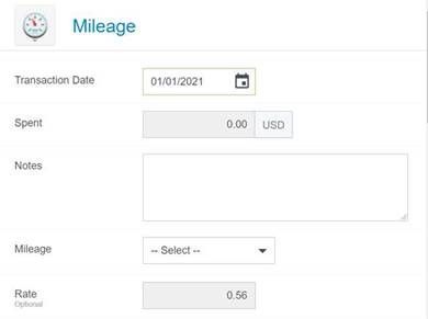 An example of the Mileage Report screen on Myexpenses