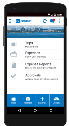 An example of how the Concur App looks on a Cell Phone