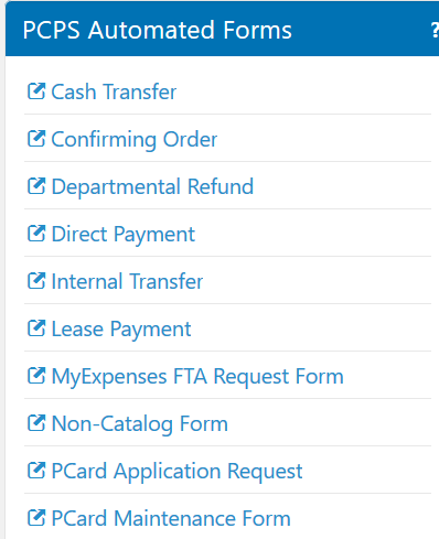 The PCPS Automated Forms Menu